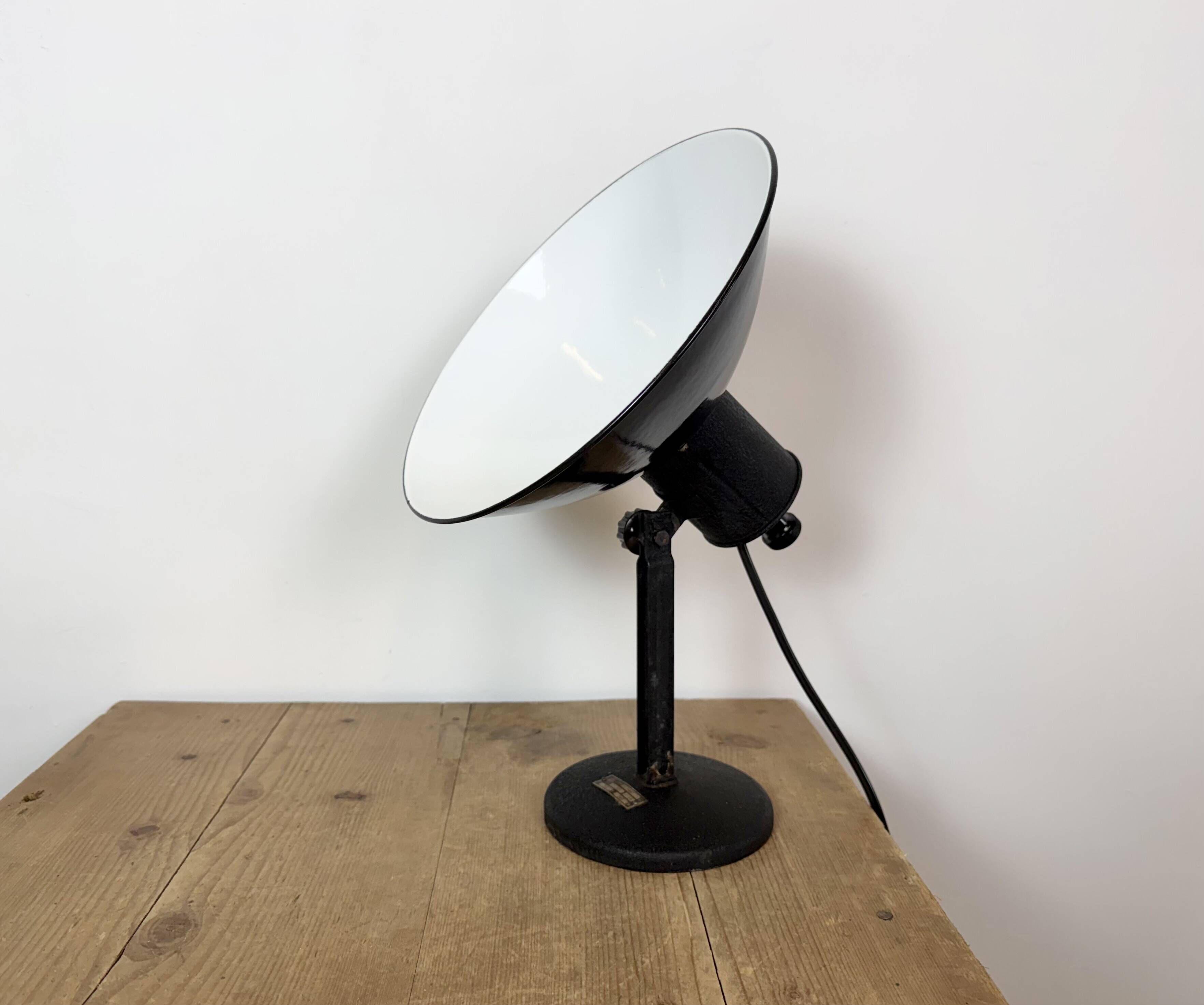 Vintage Industrial Black Enamel Table Lamp from EB, 1950s