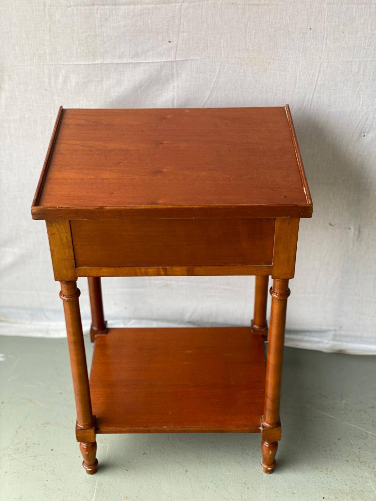 Vintage solid wood pedestal table with niche and drawer
