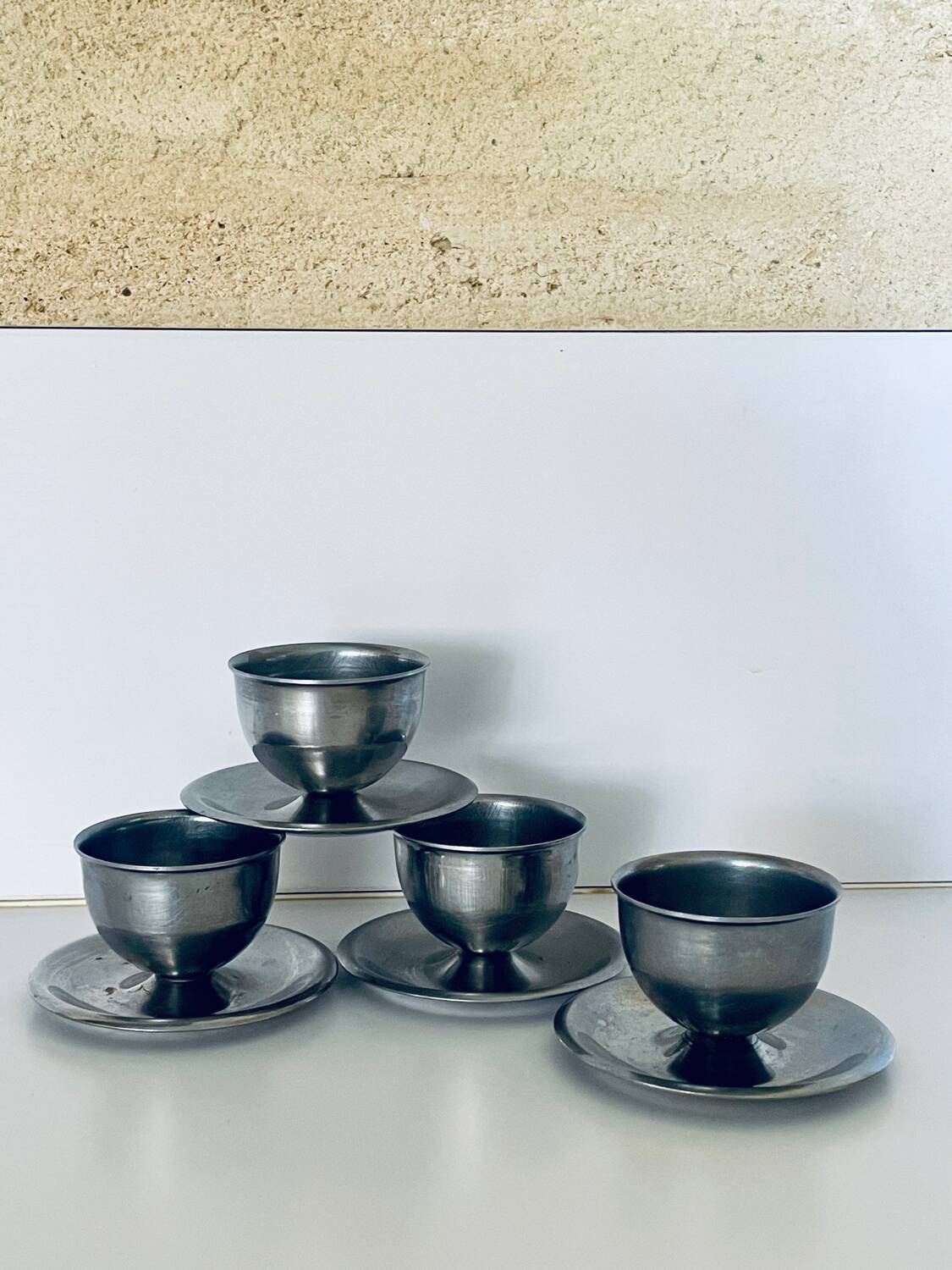 4 vintage stainless steel egg cups at 18%