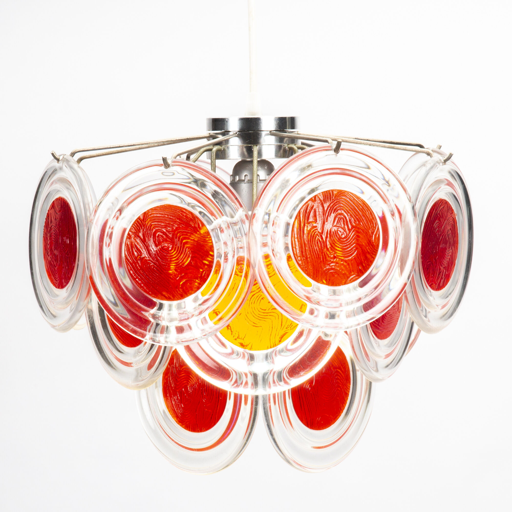 Red/orange Murano disc chandelier by Gino Vistosi
