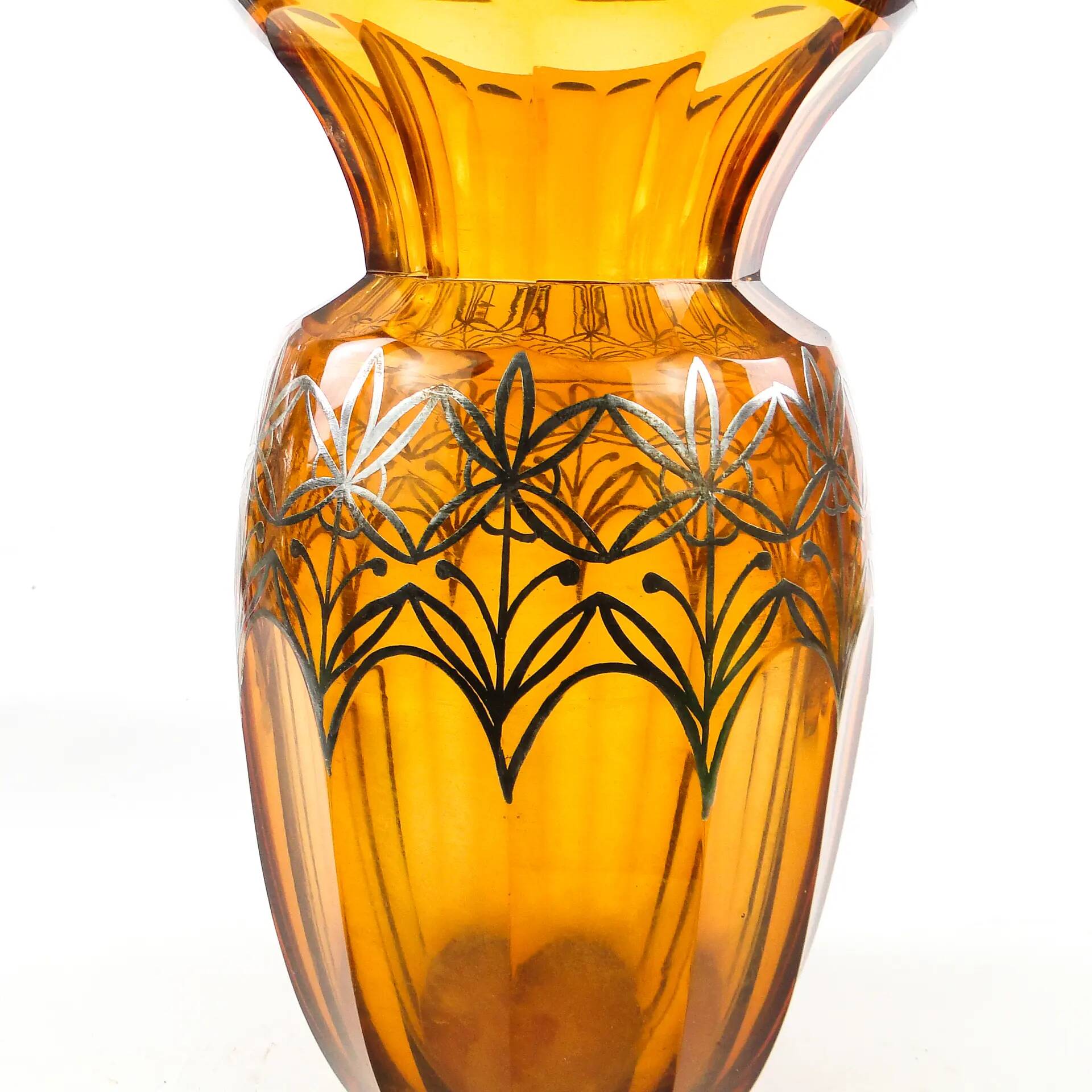 Art déco vase, honey crystal, galvanic coating, Poland, 1930s