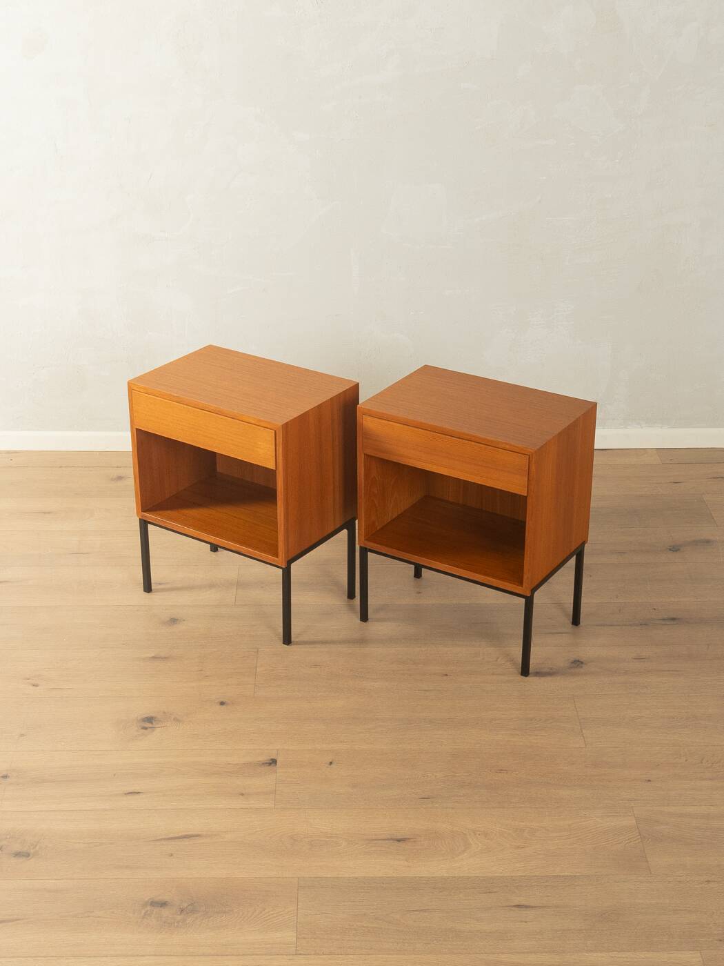 Minimalist bedside tables from the 1960s, teak veneer, set of 2