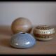Set of 3 ceramic vases, ball vase and sea urchin vase, signed vase, collection,