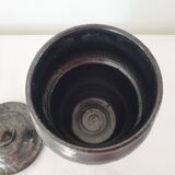Covered pot on shower foot in black glazed chamotte terracotta Jean Marais