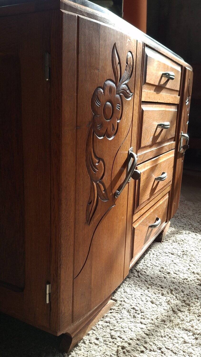 Art Deco hairdresser from the 1930s – Oak, marble, triptych mirror
