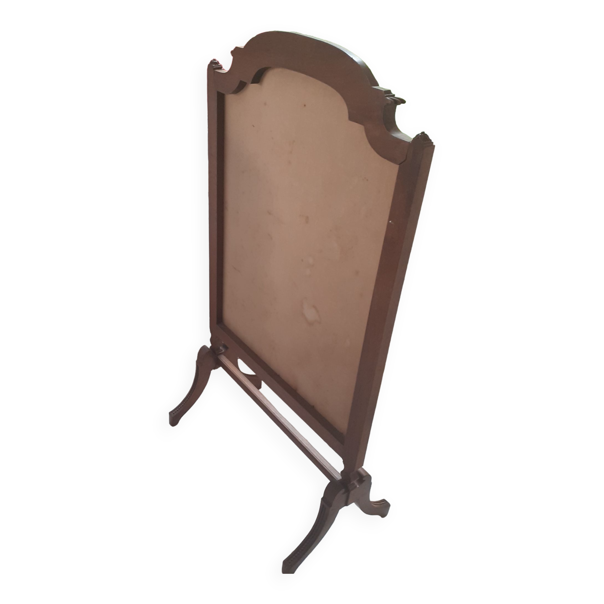 Antique fireplace screen made of wood and original fabric