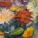 Bouquet de fleurs, huile sur assiette