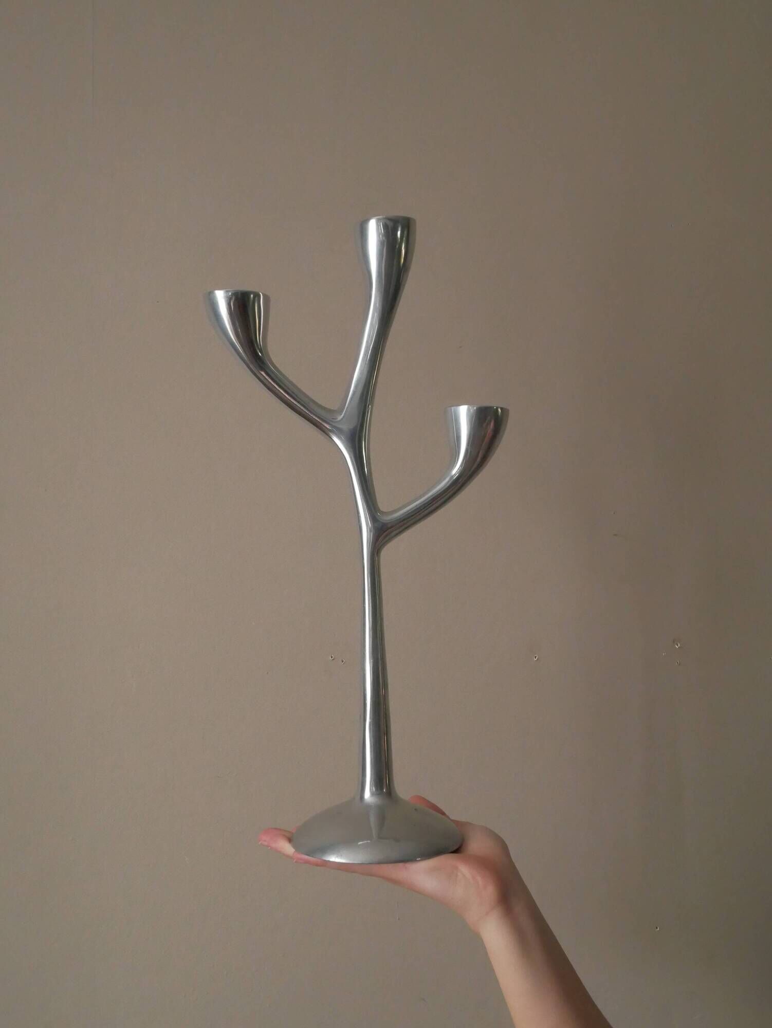 Aluminum candle holder Scandinavian design candelabra vintage silver metal candlestick three branches