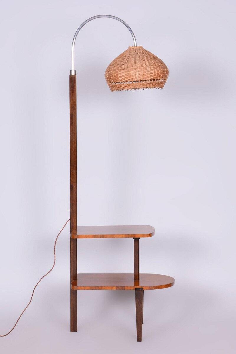 Art Deco Walnut Floor Lamp attributed to J. Halabala for Up Závody, 1930s
