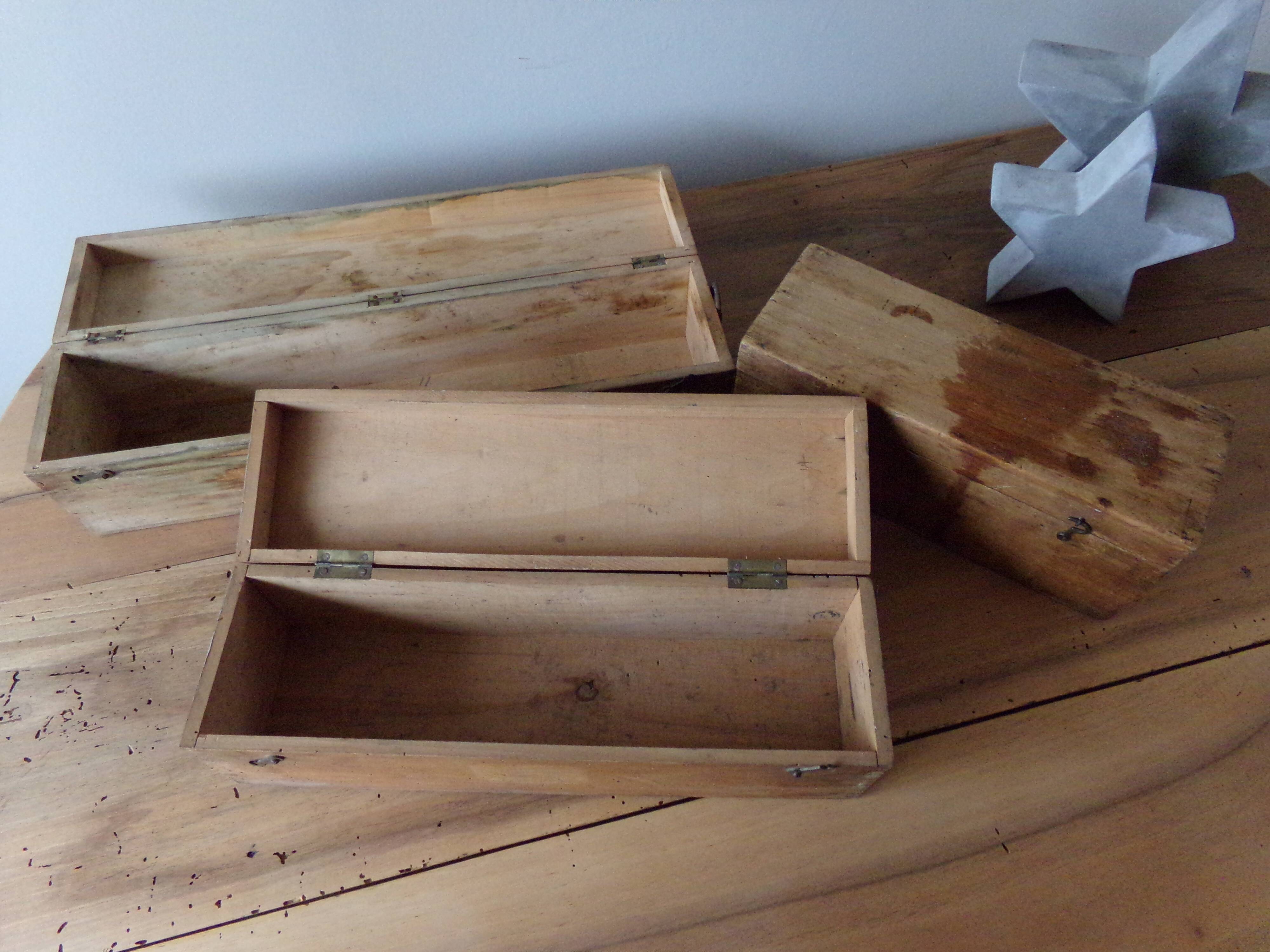 3 old wooden boxes