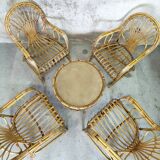 Garden furniture: 4 armchairs and rattan coffee table
