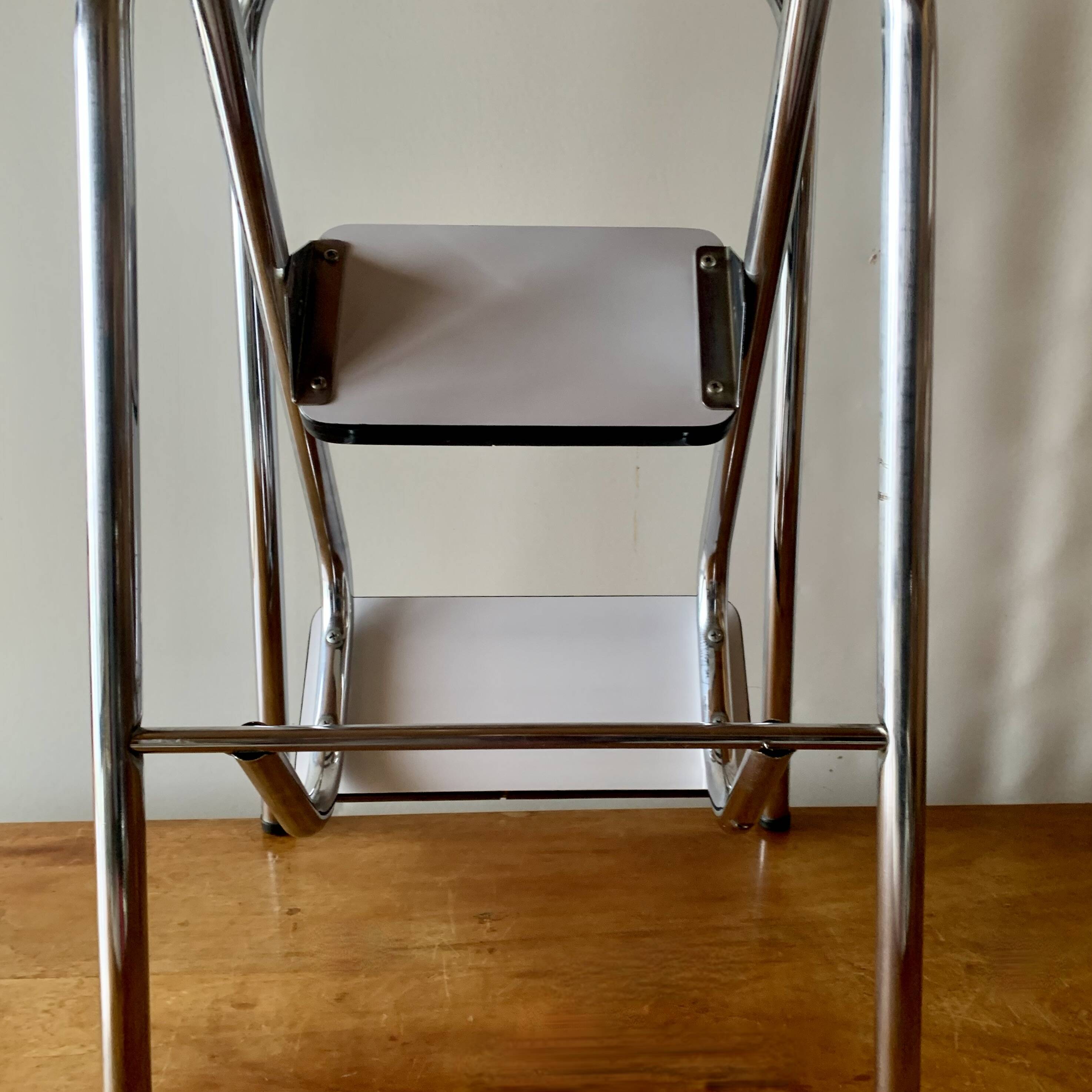 Vintage step stool in white formica and chrome steel