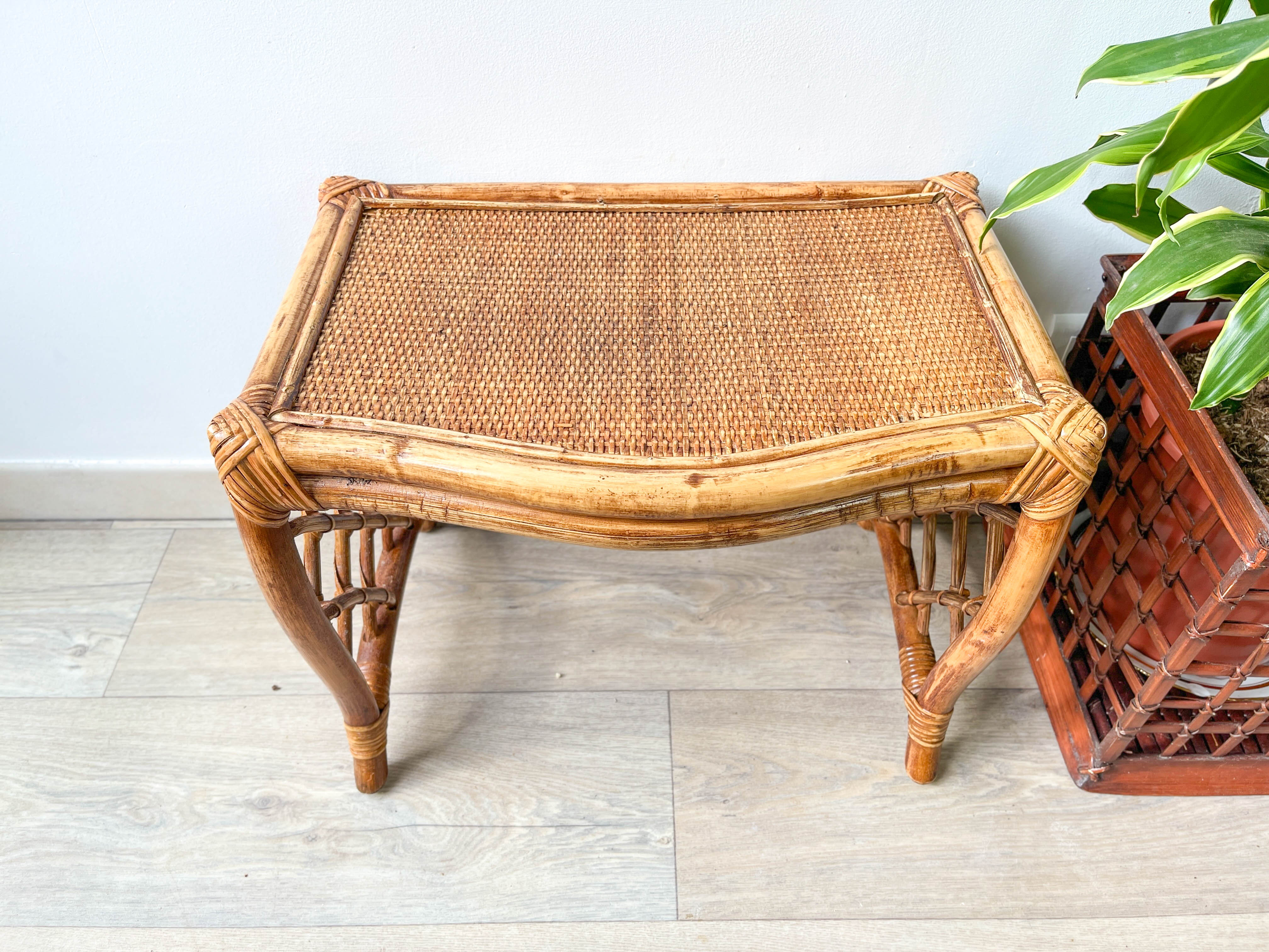 Vintage trundle tables in bamboo and rattan