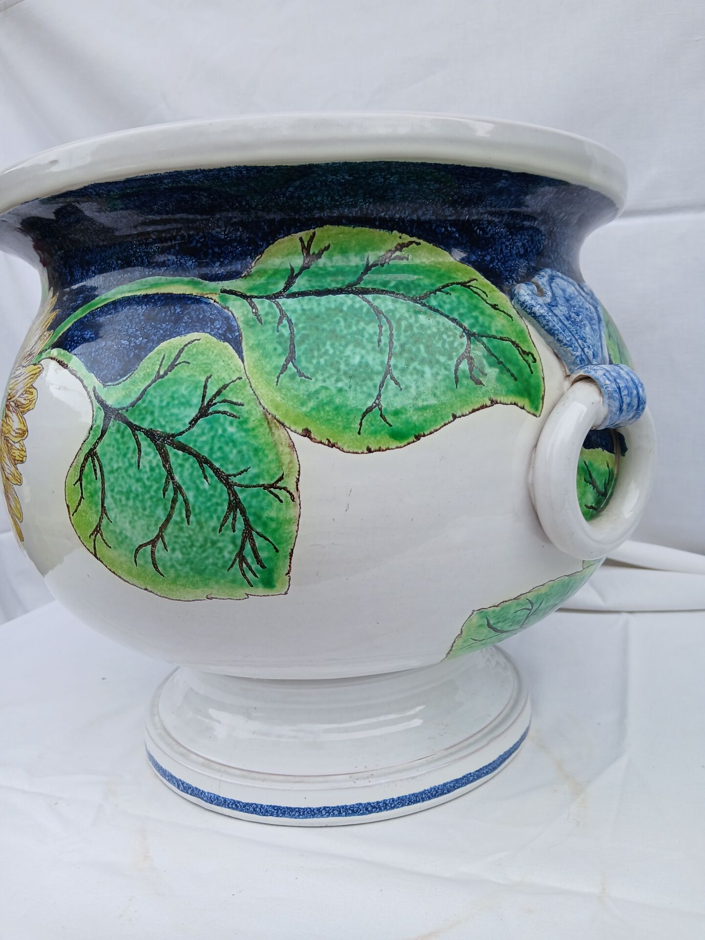 Very large painted ceramic plant pot - sunflower design
