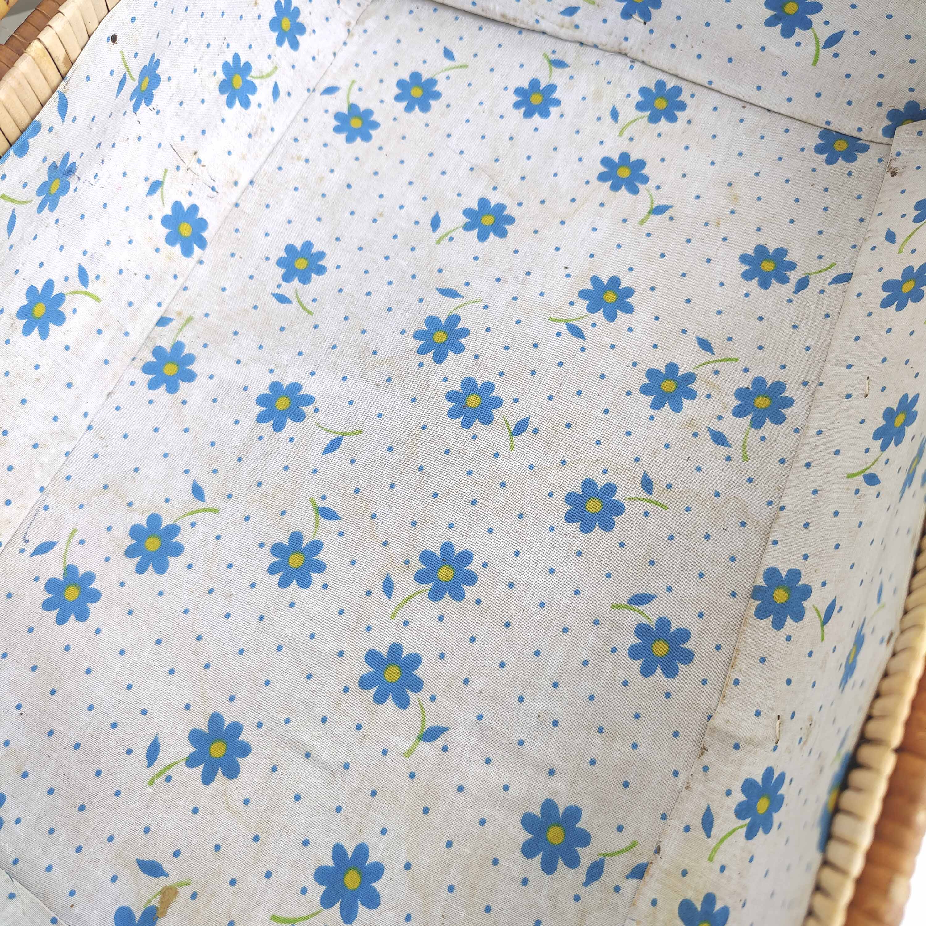 Rattan suitcase and wicker interior flowered