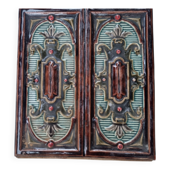 Antique Art Nouveau glazed earthenware tile from the 19th century