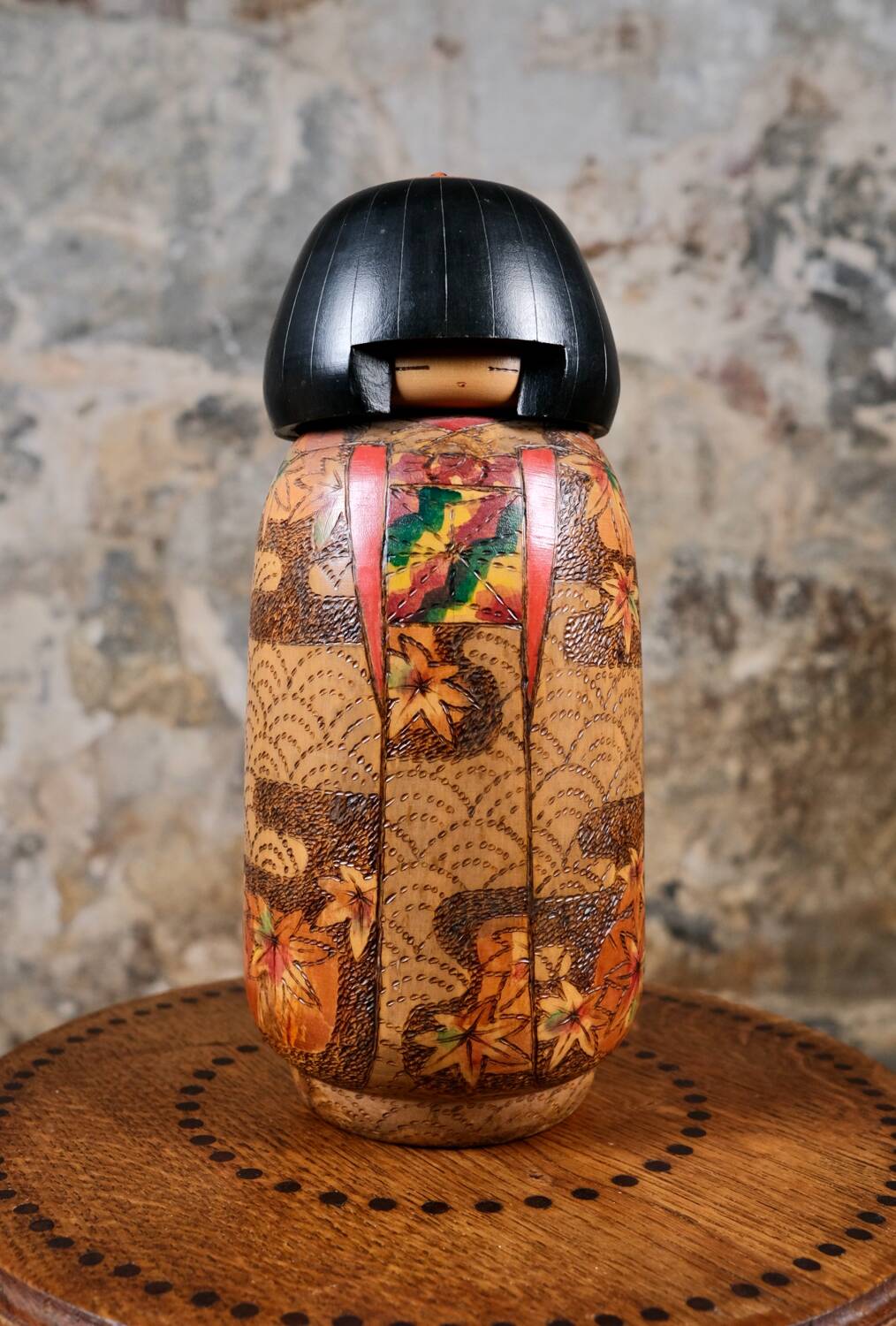 Maple leaf kokeshi, by Inosuke Kobayashi, Japan, 1970s