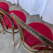Set of 8 Vintage Bentwood Bistro Chairs: Red Upholstery