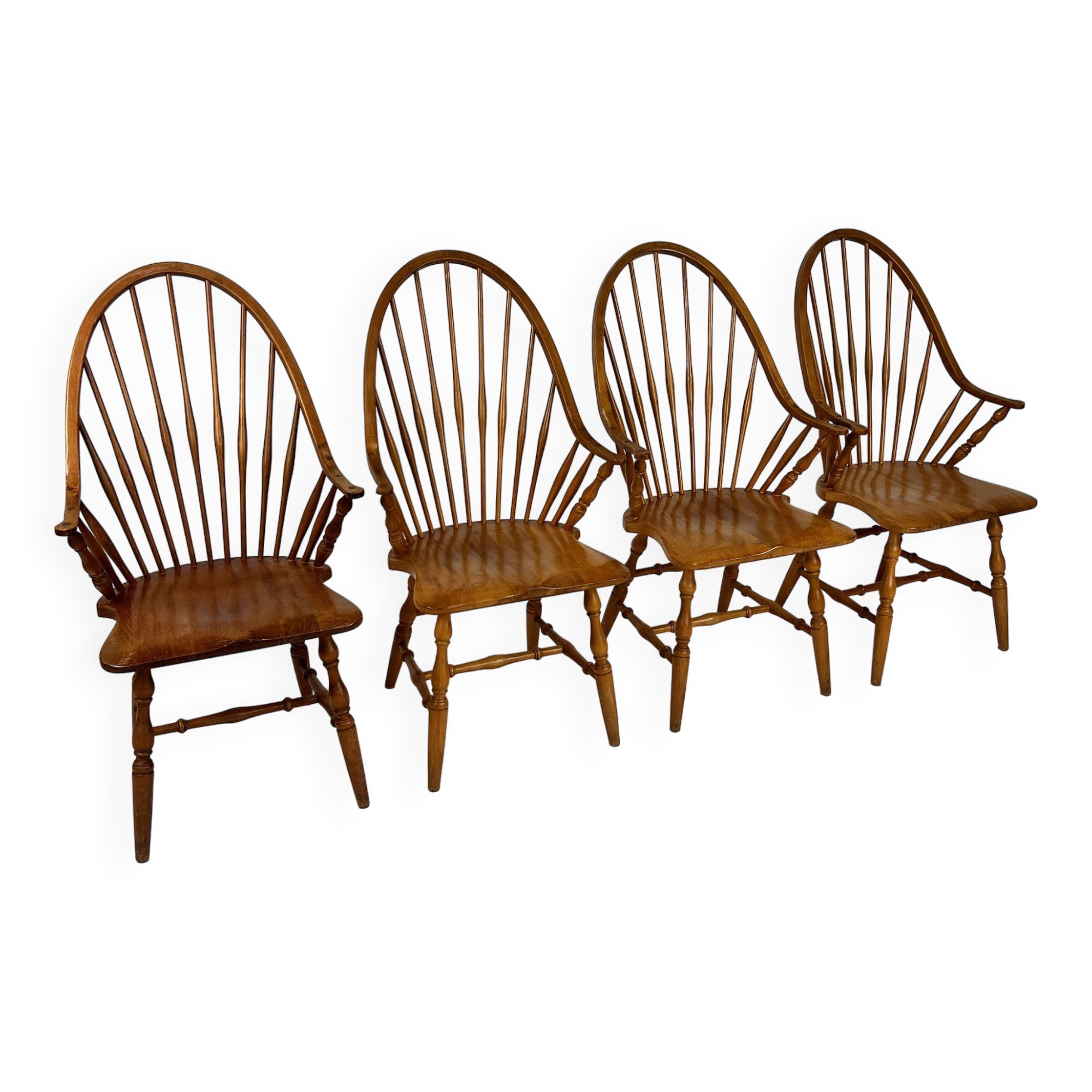 Set of 4 Scandinavian Windsor chairs in birch wood, 1960s