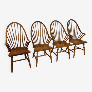 Ensemble de 4 chaises Windsor scandinaves en bois de bouleau, 1960s