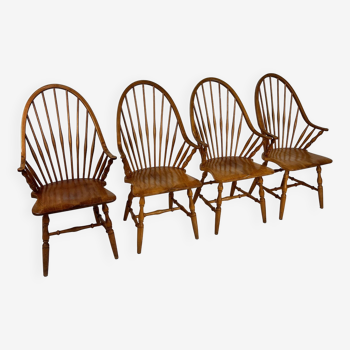 Set of 4 Scandinavian Birch Wood Windsor Chairs, 1960s