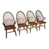 Set of 4 Scandinavian Windsor chairs in birch wood, 1960s