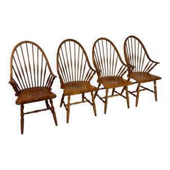 Set of 4 Scandinavian Birch Wood Windsor Chairs, 1960s