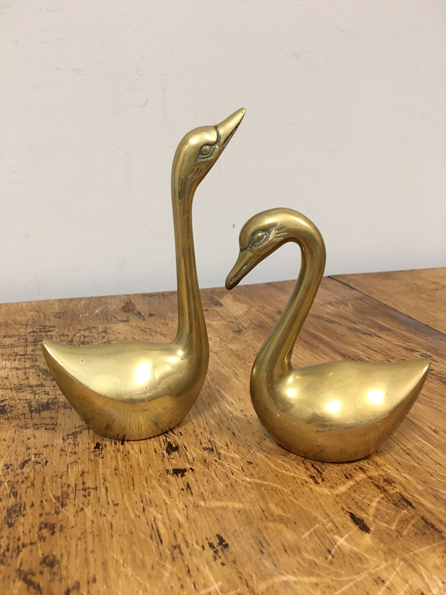 Pair of brass swans