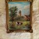 Oil painting on panel cow grazing