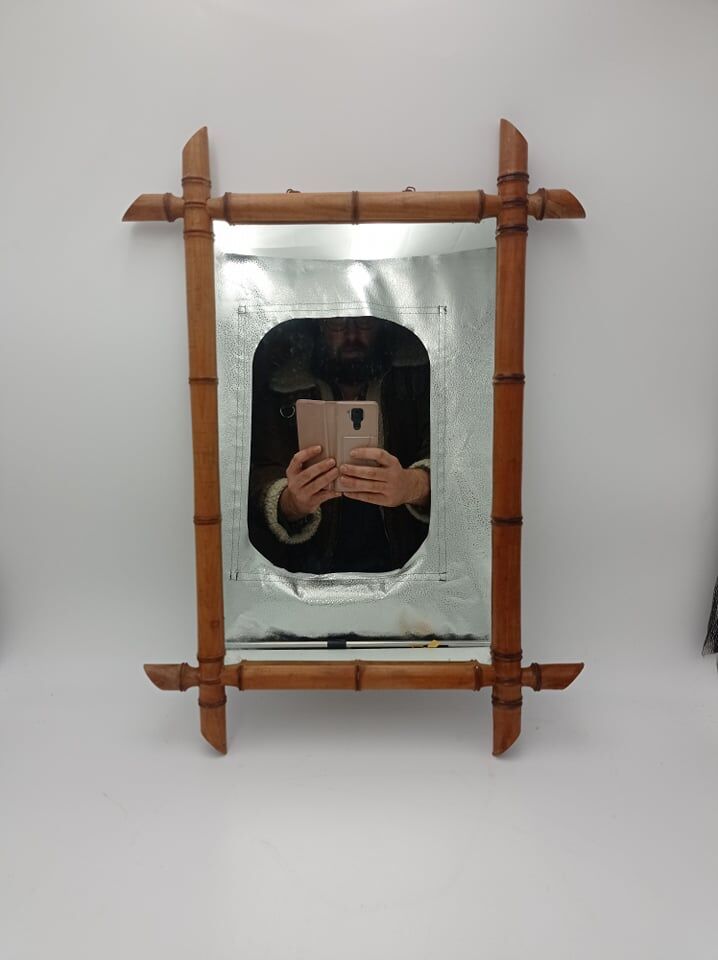 Bamboo-shaped wooden mirror 54X41