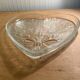 Vintage etched glass heart shaped dish with floral pattern