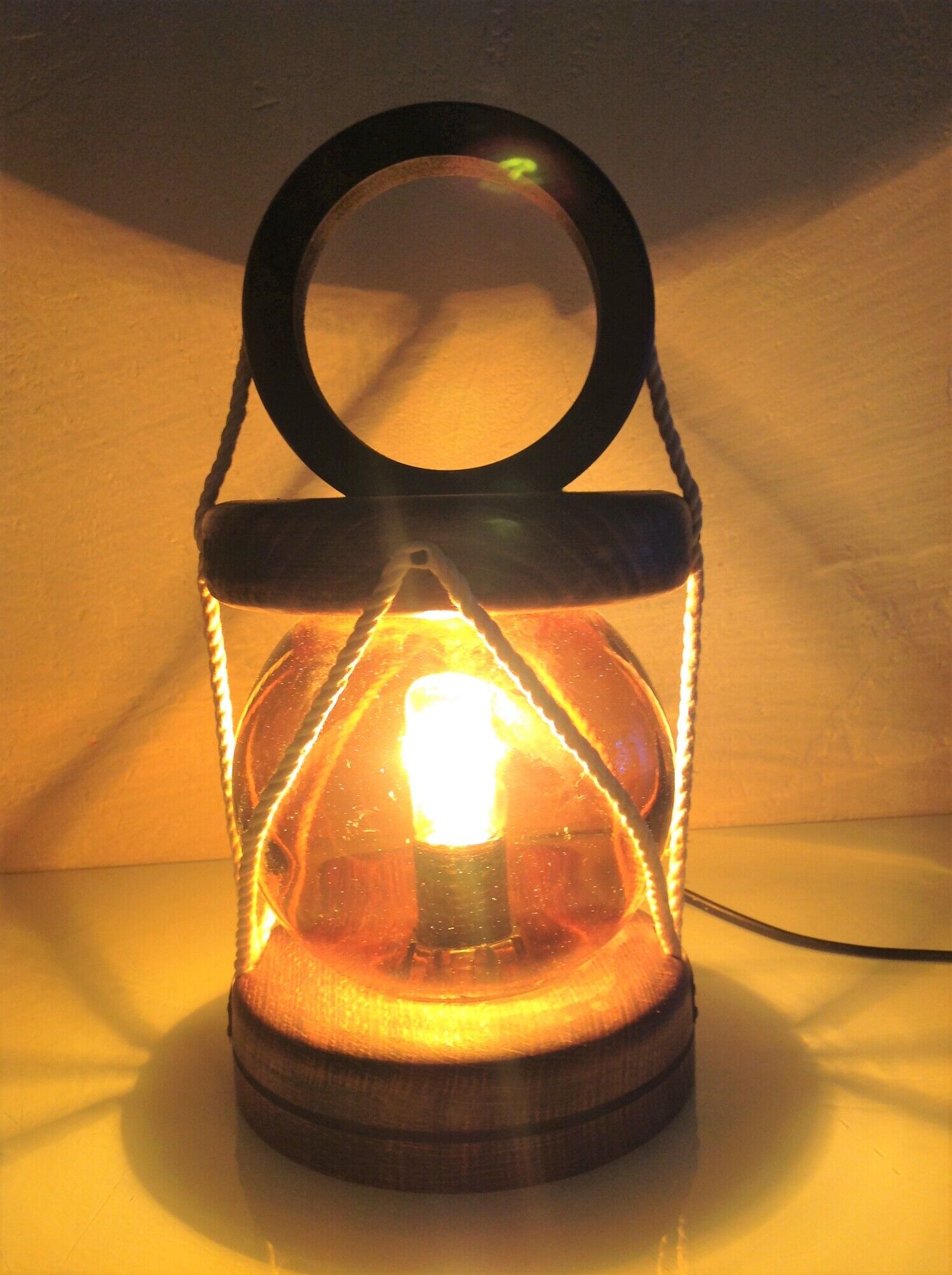 Marine lamp with amber glass globe 60/70s