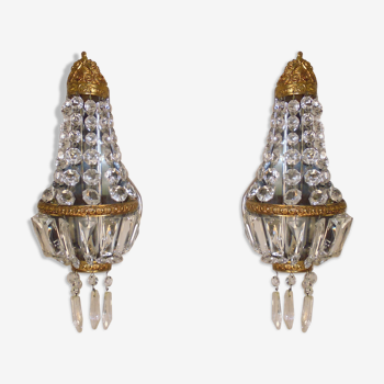 Pair of stamp and golden brass hot air balloons