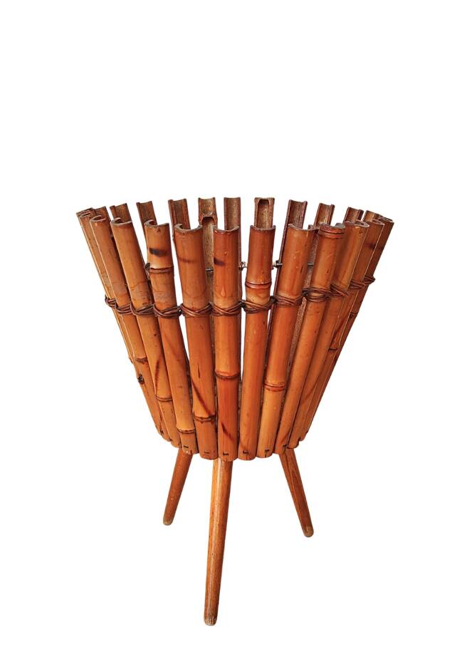 Bamboo Cache Pot on Vintage Stand