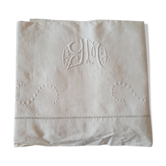 YM monogrammed embroidered linen sheet