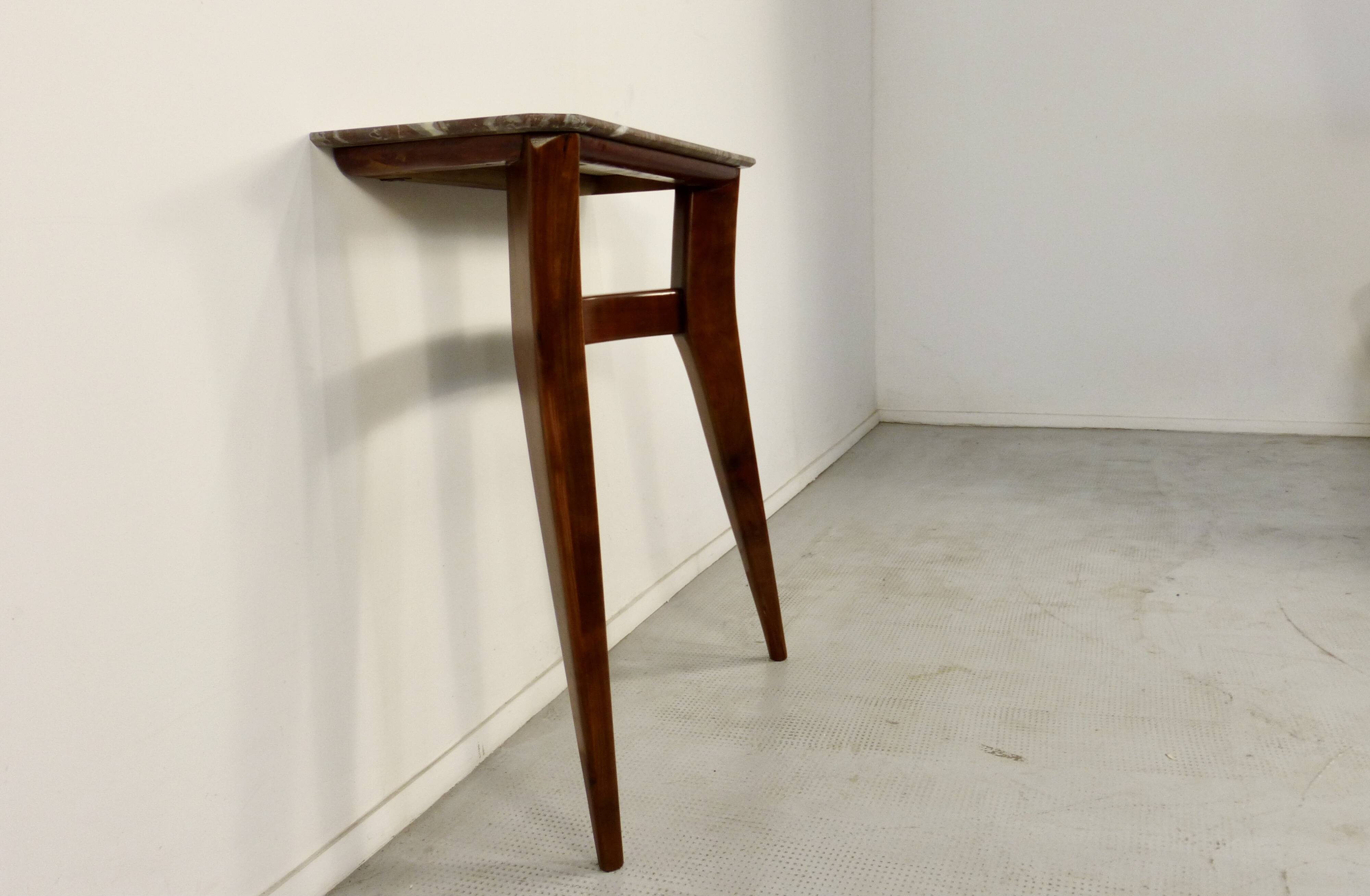 Italian Midcentury Console In Mahogany And Marble