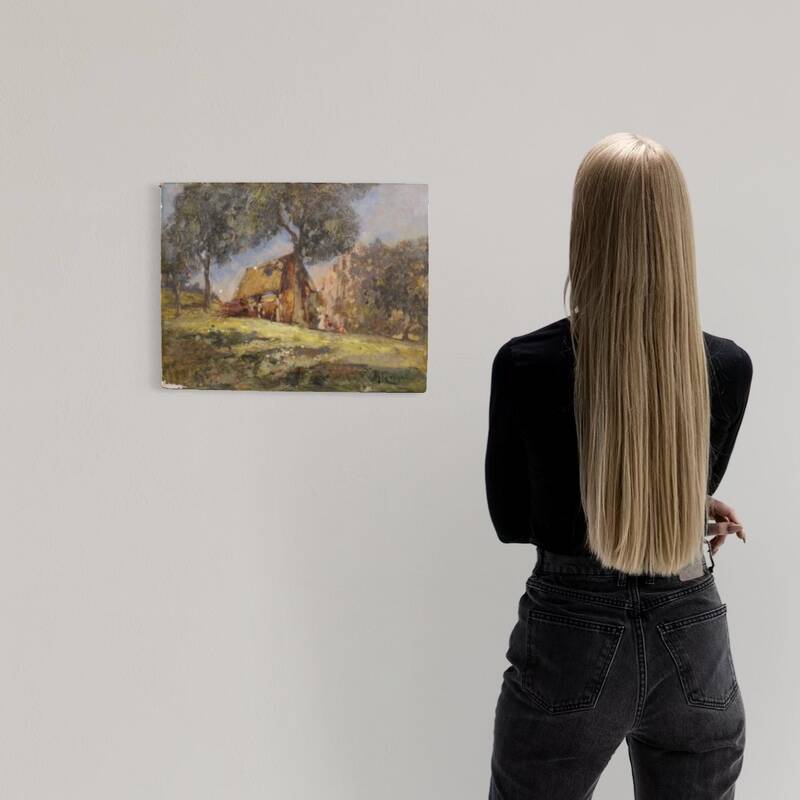 20th century Italian artwork, a countryside view with figures