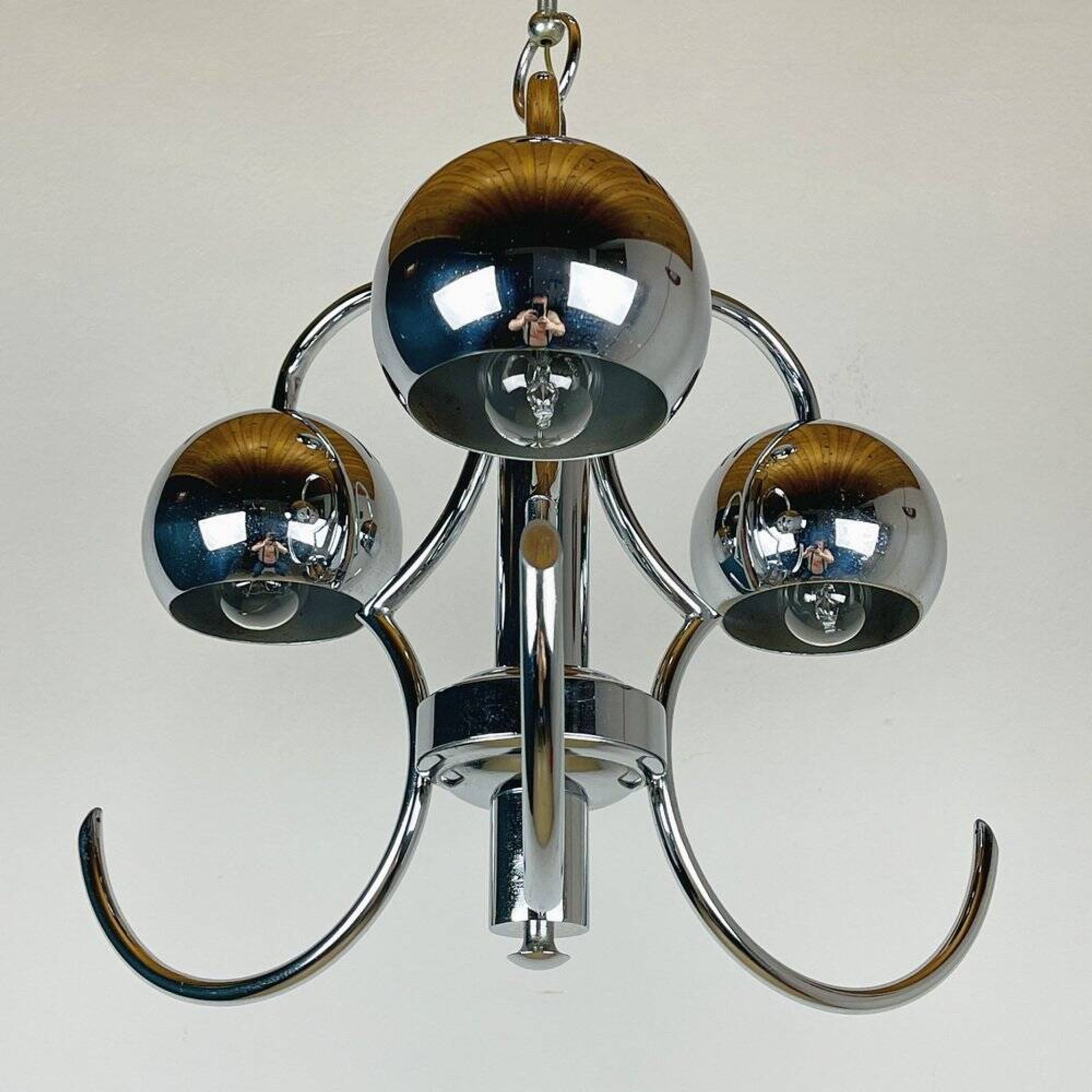 Vintage mid-century eye pendant lamp, Silver, Italy, 1970s