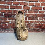 Terracotta umbrella stand in the shape of a fish