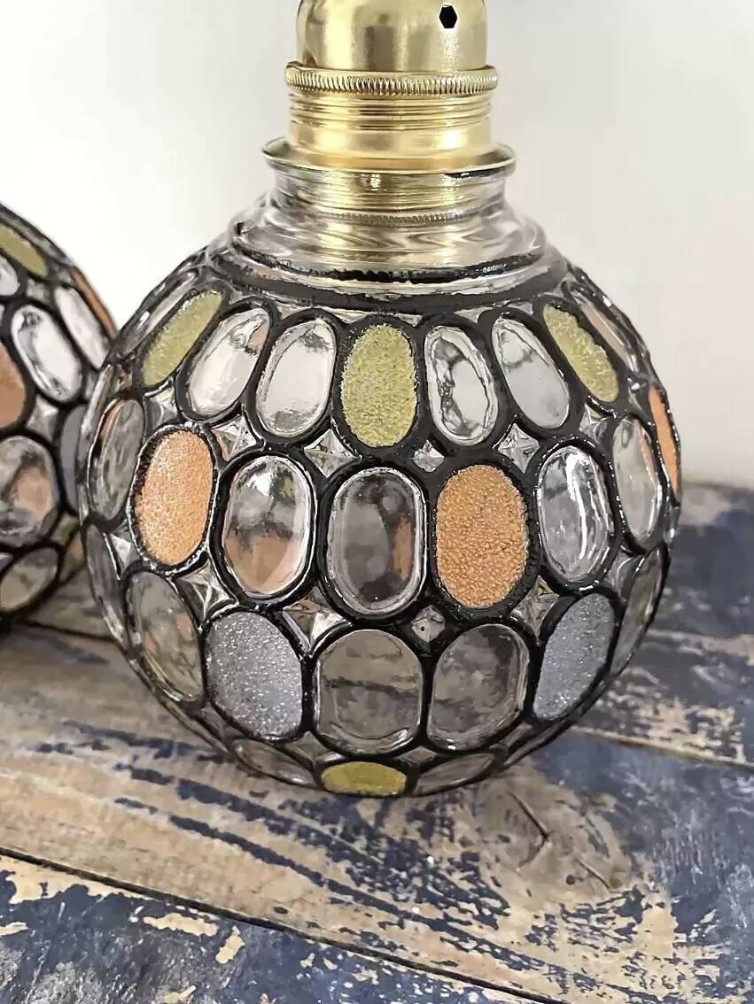 Pair of faceted glass globe wall lights