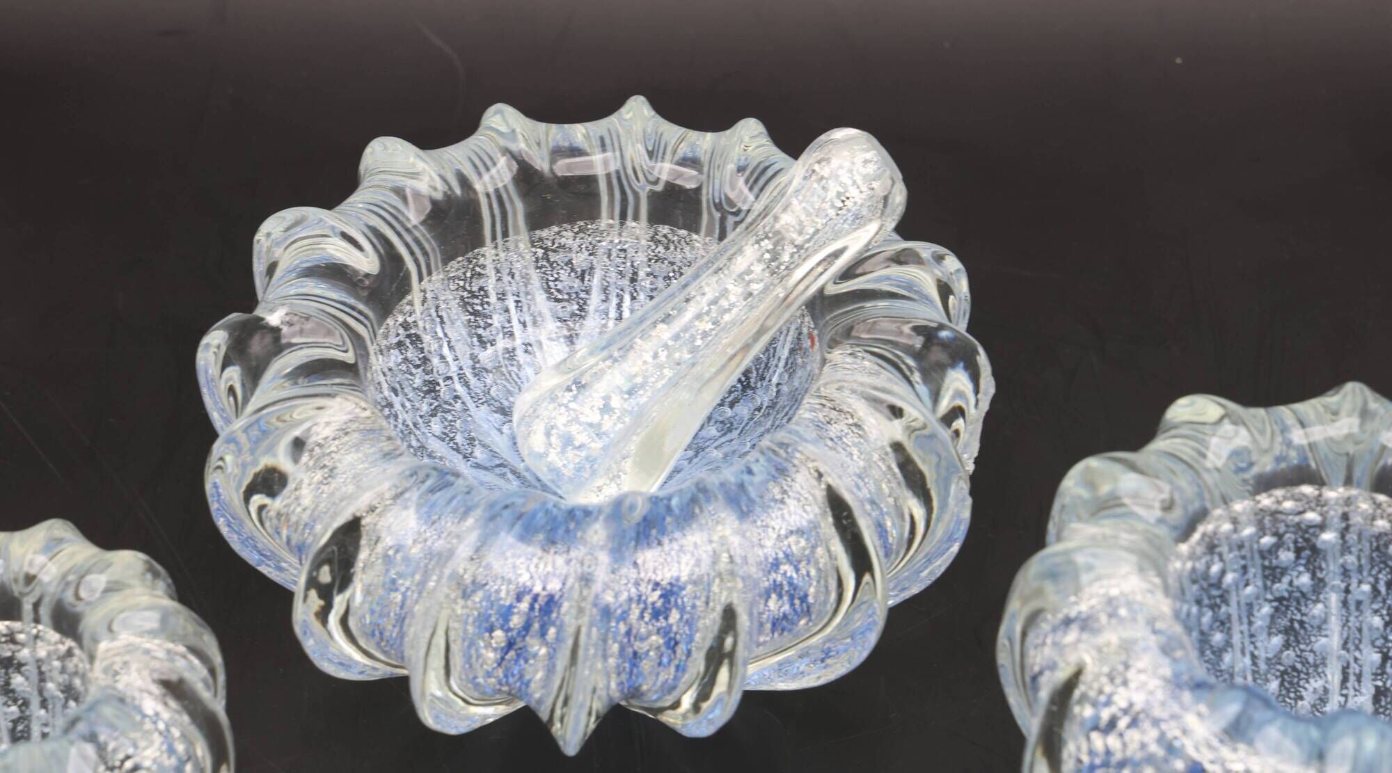 Set of 3 Blue Ercole Barovier "Bullicante" Murano Glass Vase for Barovier &