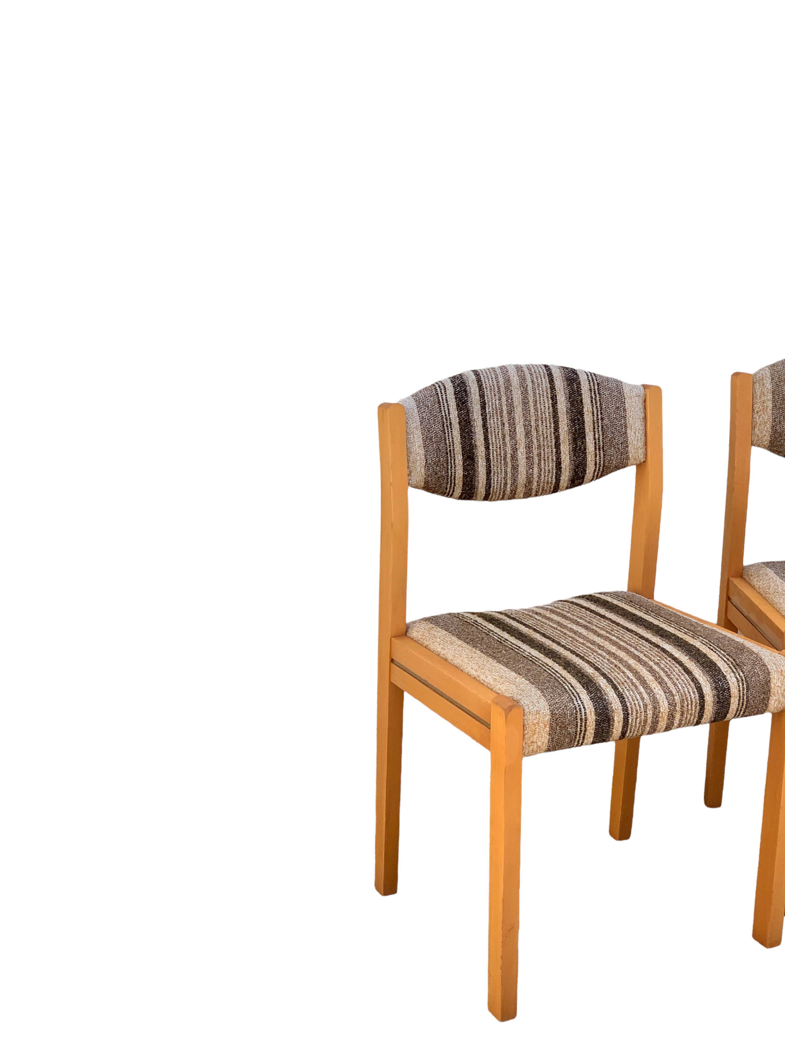 Suite of 4 chairs self beech brass and wool 1960