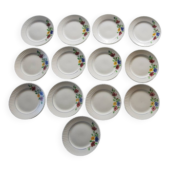 Service of 13 dessert plates and pie dish Digoin & Sarreguemines "Beausoleil"