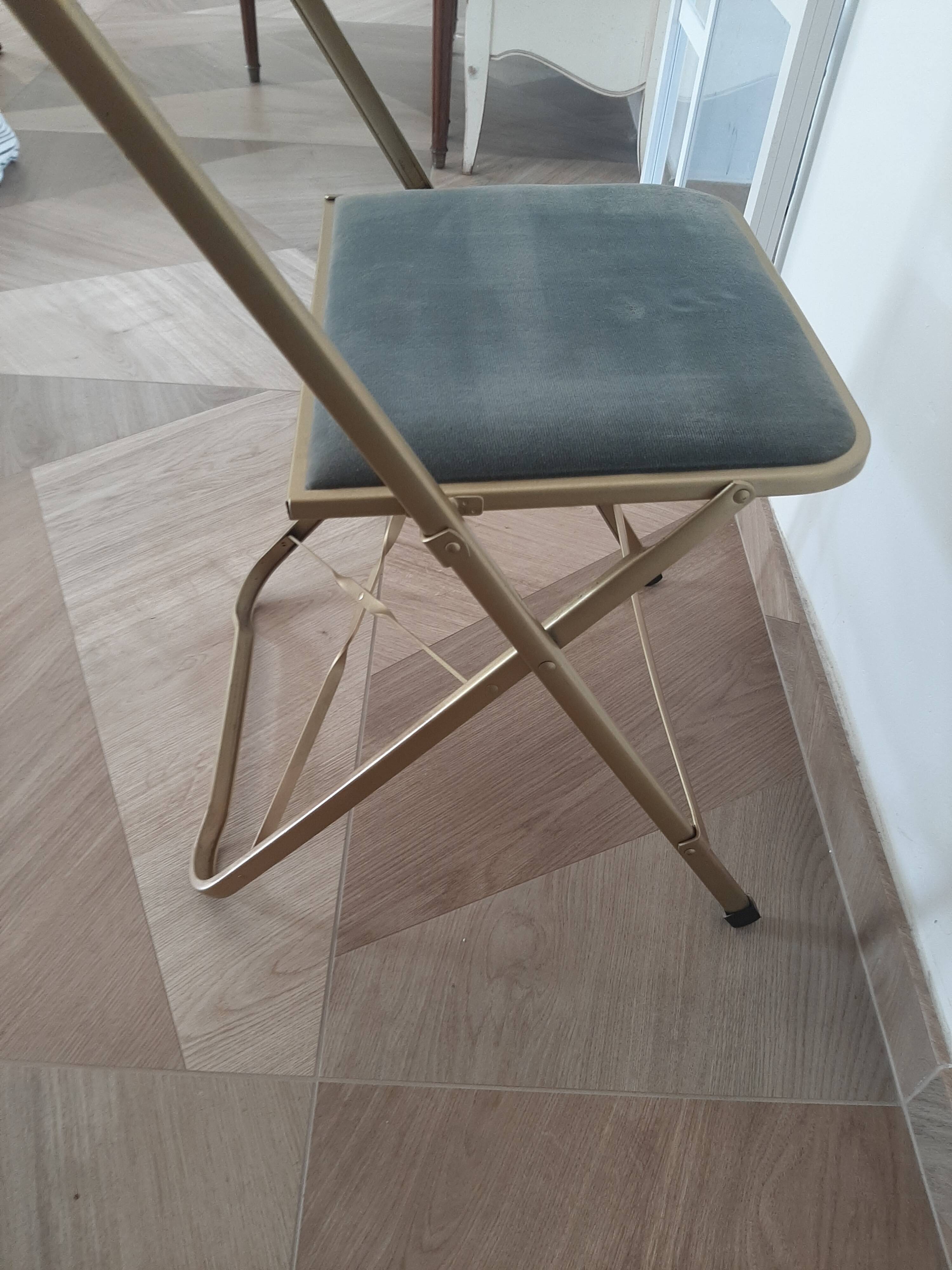 Lot de 4 chaises  pliantes - dossier et assise vert d'eau - structure métal doré -Chaisor