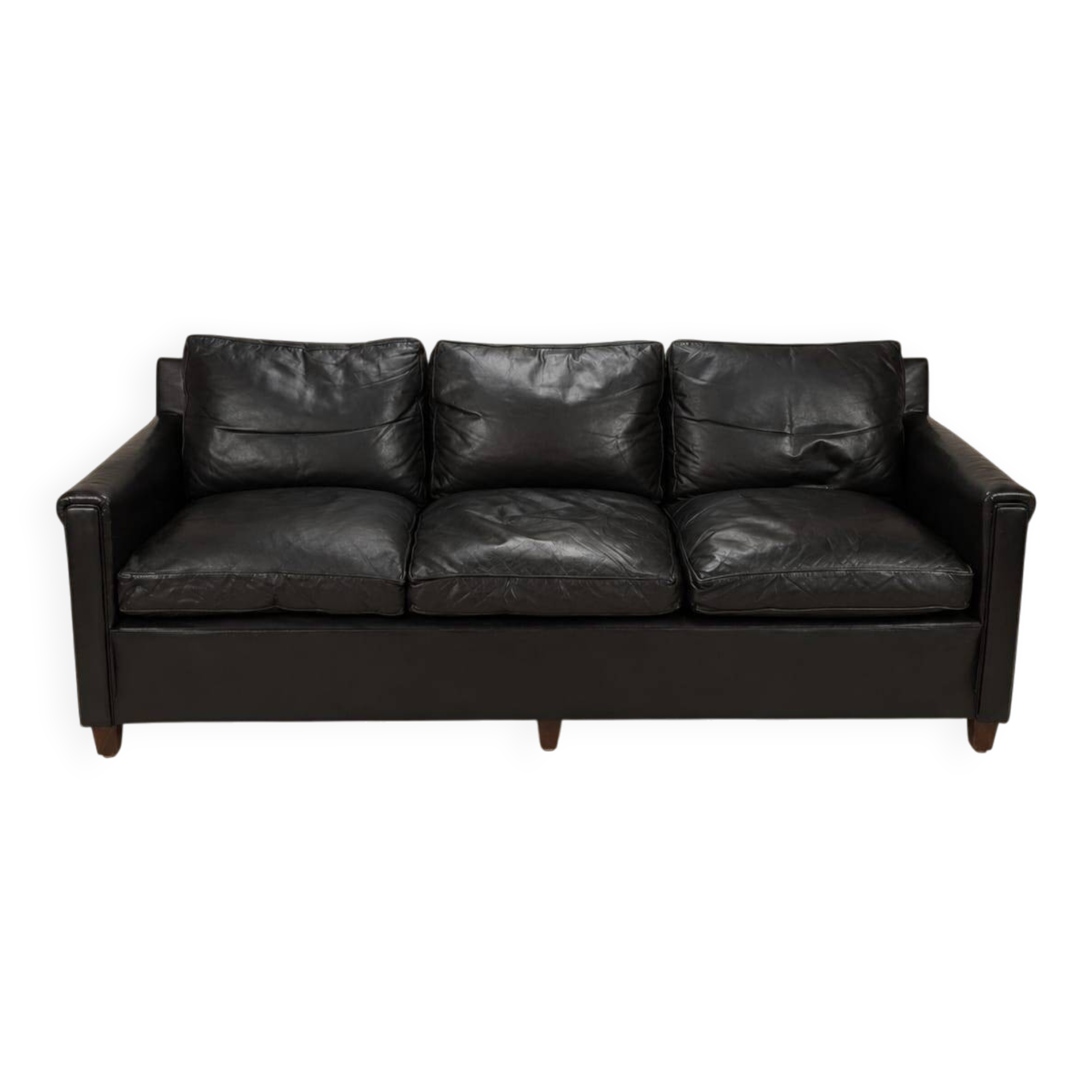Mid-century black leather Scandinavian 3-seater sofa, 1950s