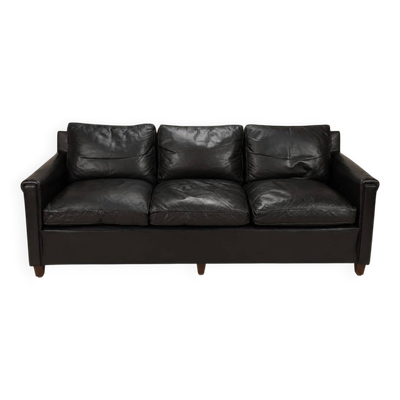 Canapé scandinave en cuir noir des années 50, 3 places.
