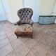 Chesterfield armchair with folding footrest
