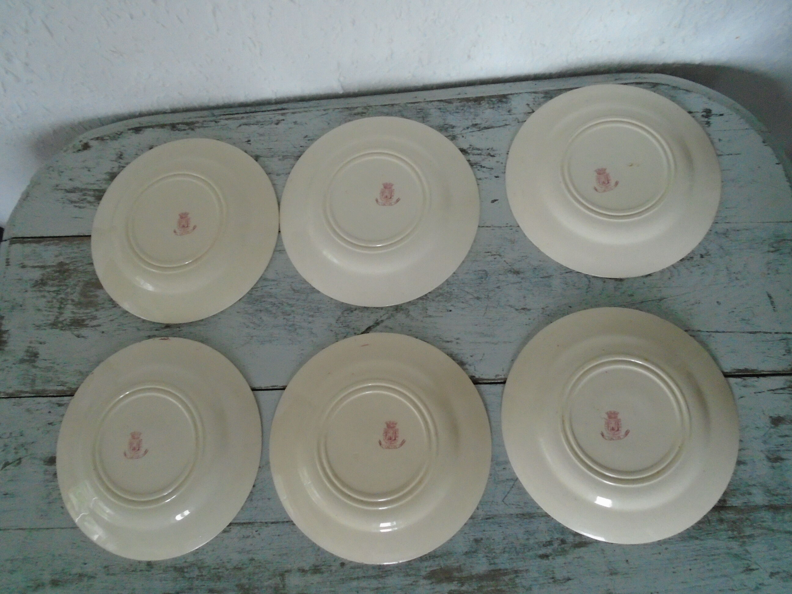 7 gien pink cactus model 6 plates - 1 hollow old