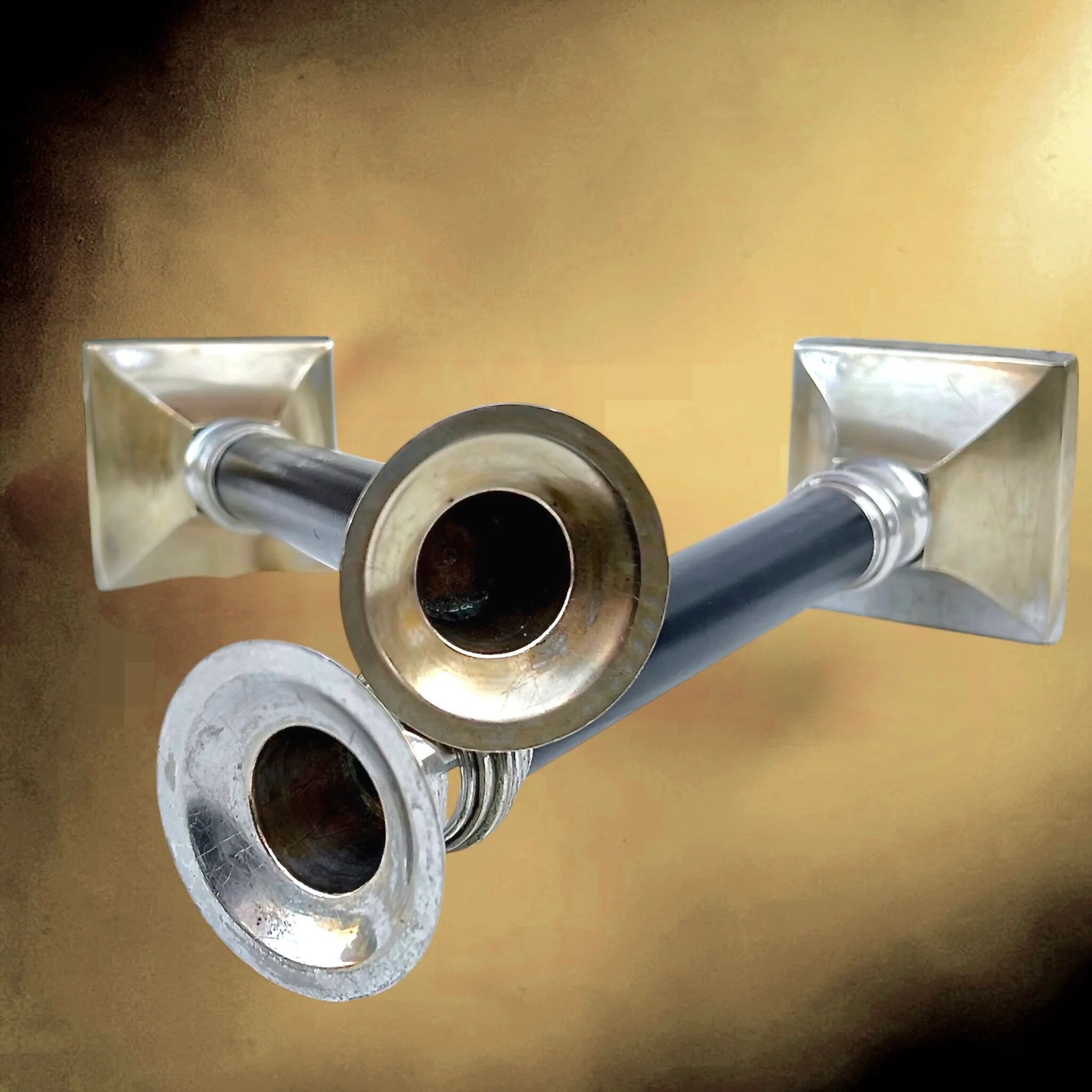 Pair of Art Deco candlesticks in nickel-plated metal and black column – 1930s