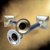 Pair of Art Deco candlesticks in nickel-plated metal and black column – 1930s